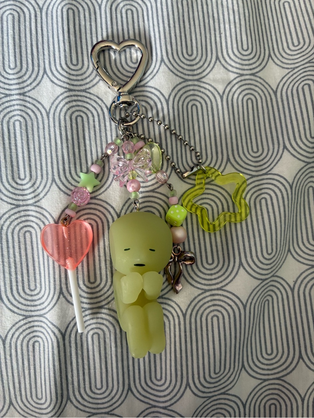 Glow Green Character Charm Keychain with Pink & Lime Accents